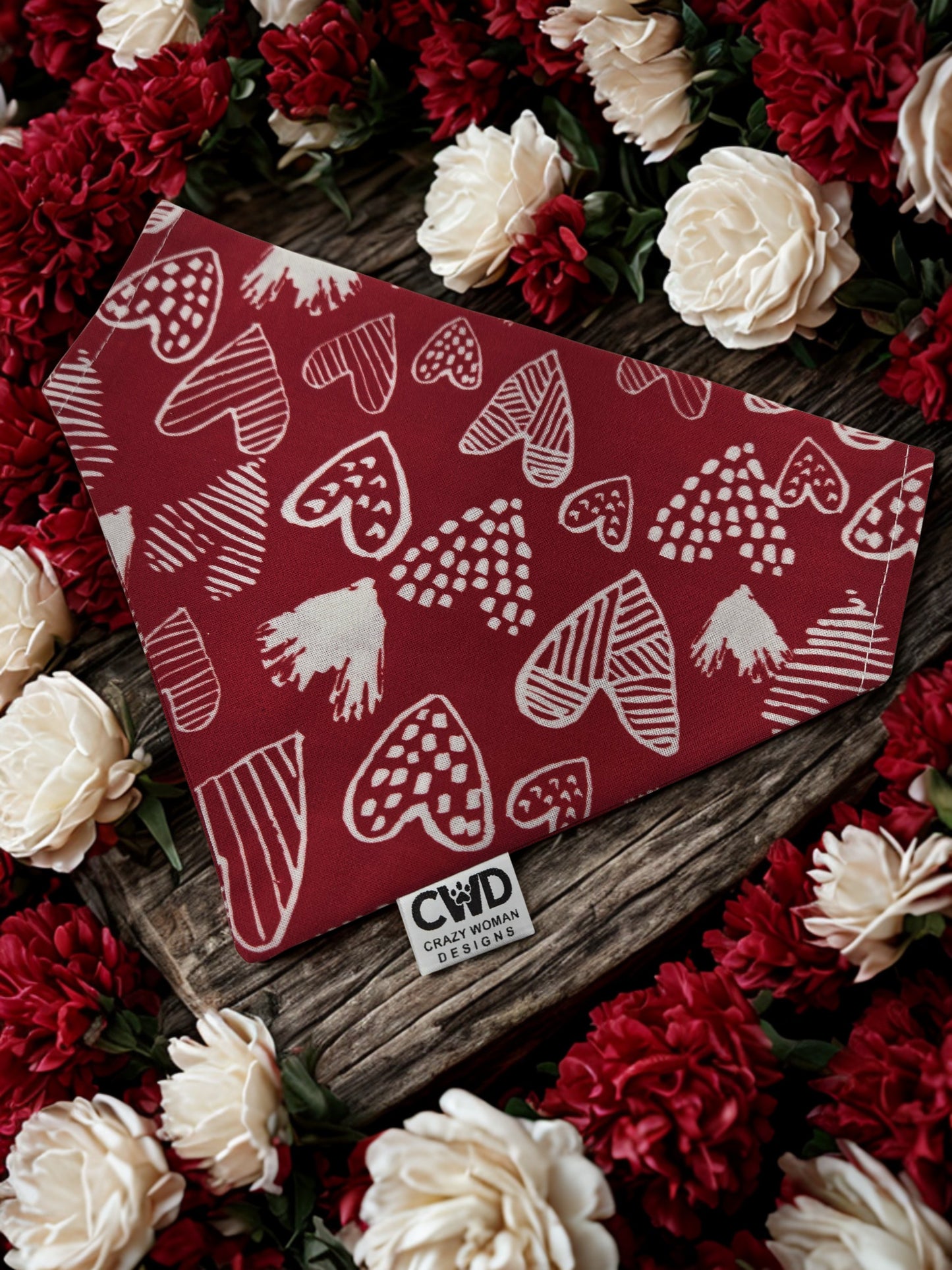 Red and White Hearts Dog Bandana