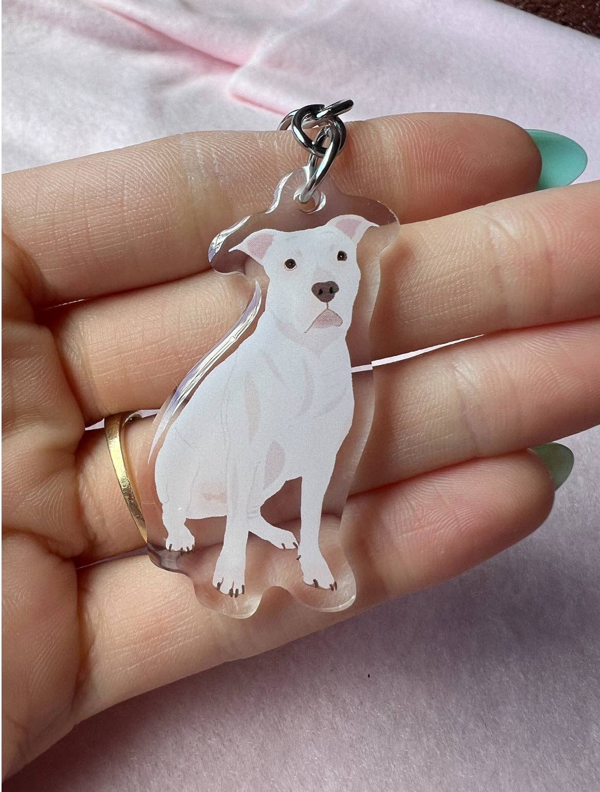 Pit Bull, Staffy (white)  Keychain