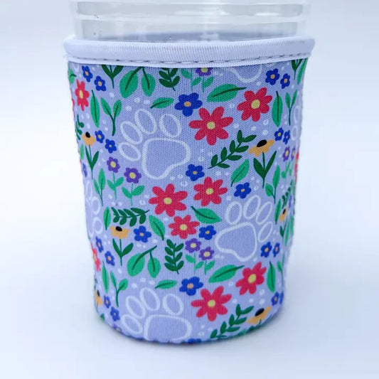 Floral Paws Iced Coffee Sleeve Cup Coozie-Medium