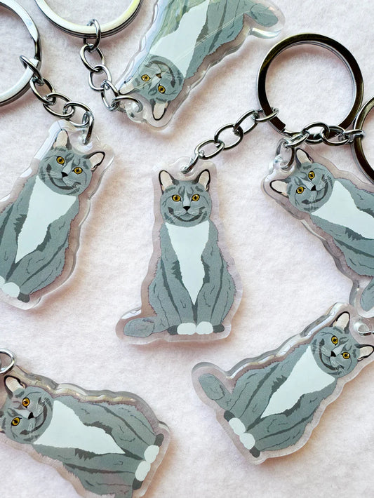 Gray Tuxedo Cat Keychain