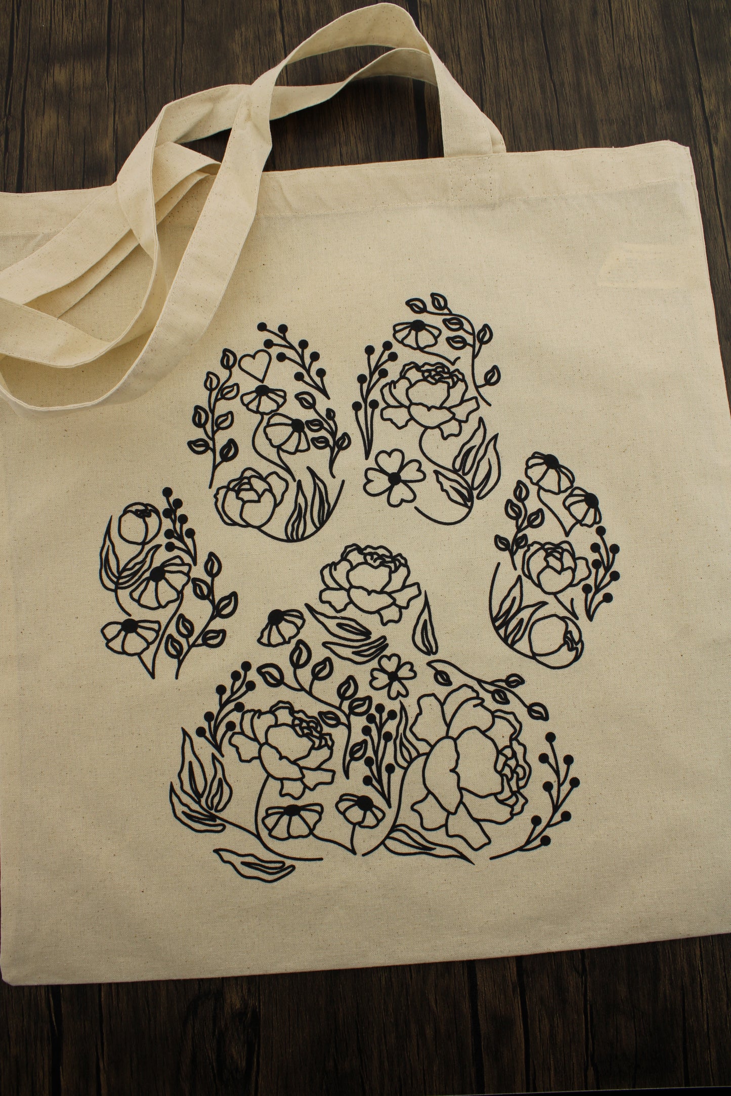 Black & White Floral Dog Paw Tote