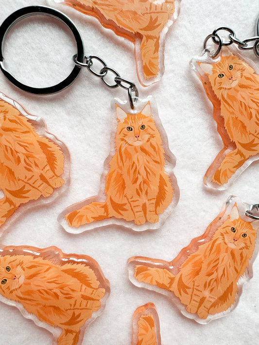 Orange (Long Haired) Cat Keychain