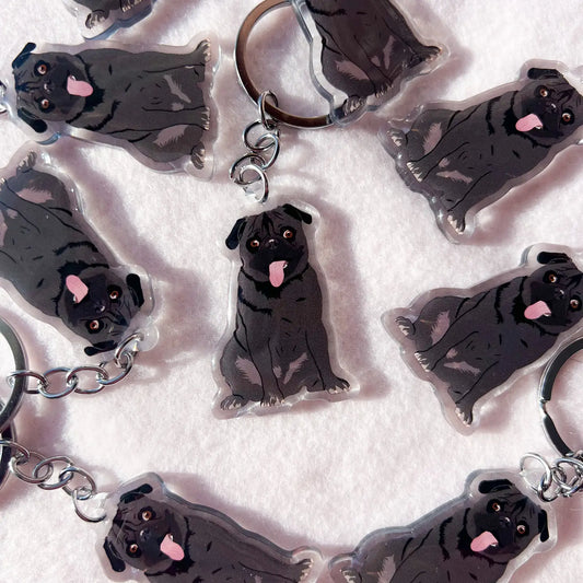Black Pug Keychain