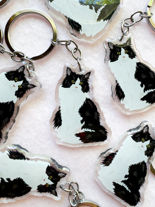 Tuxedo Cat (Long Haired) Keychain