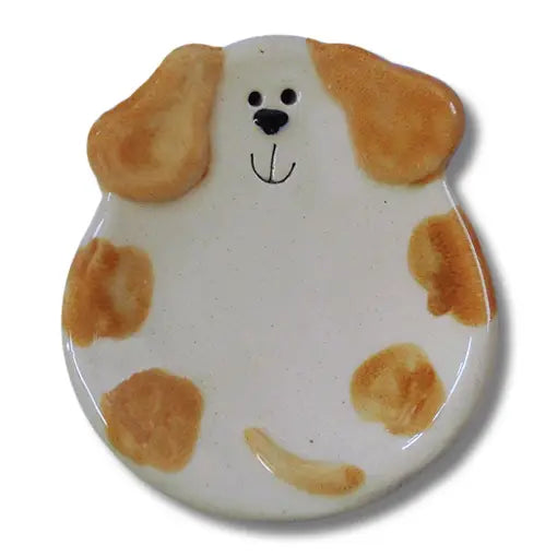 White and Orange Dog Dish - 3" Ceramic