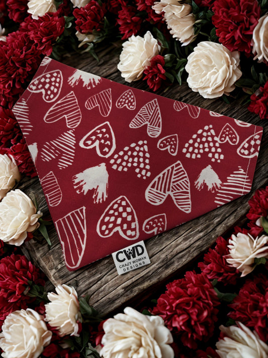 Red and White Hearts Dog Bandana